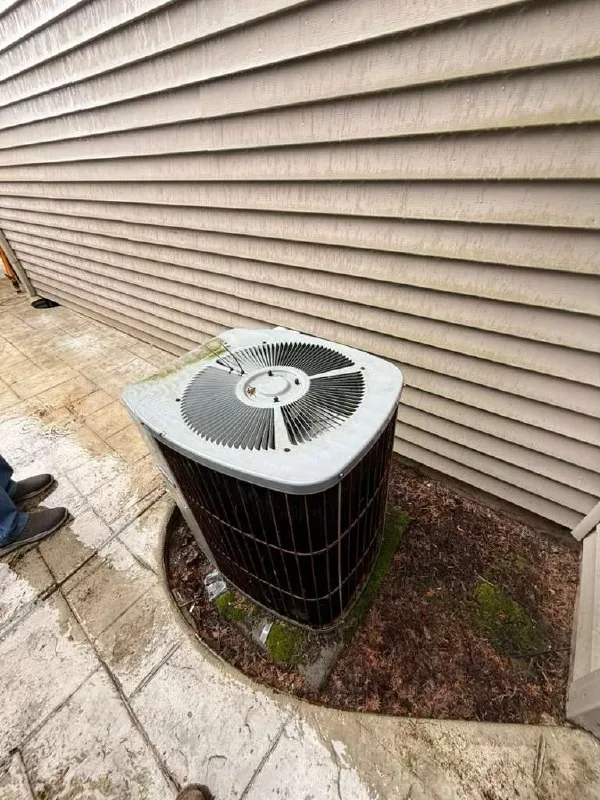 The 17-year-old Rheem AC outdoor unit that was repaired instead of replaced in Vancouver, WA